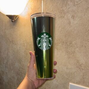 Starbucks Metallic Green and Yellow Tumbler